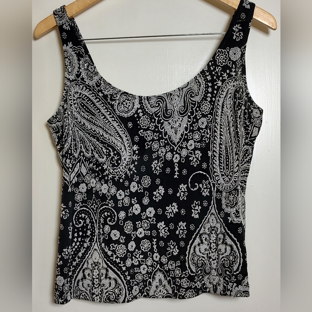 Alex Evenings Black and White Paisley Glitter Tank And Blazer Set - Picture 11 of 13